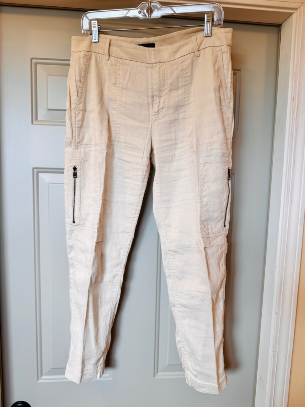 Vince Cream Cargo Pants Size 8 Cropped Utility Zip Pocket Casual